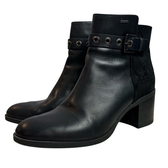Geox Respira Heeled Leather Suede Black Ankle Boots Size EU41 - Picture 1 of 9